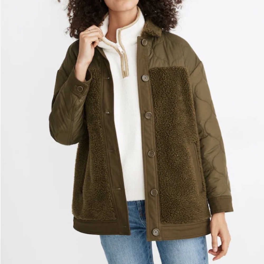 Madewell Hybrid Sherpa Jacket in Kale Like New XXS- OVERSIZED!!!